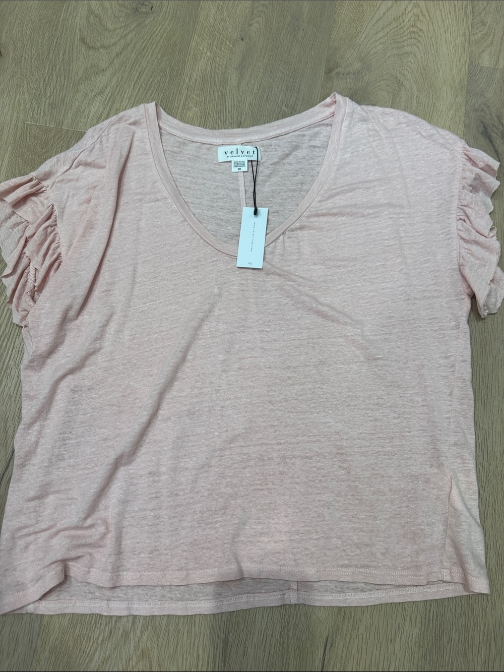 Velvet by Graham & Spencer Blush Pink V-Neck Ruffle Sleeve Tee